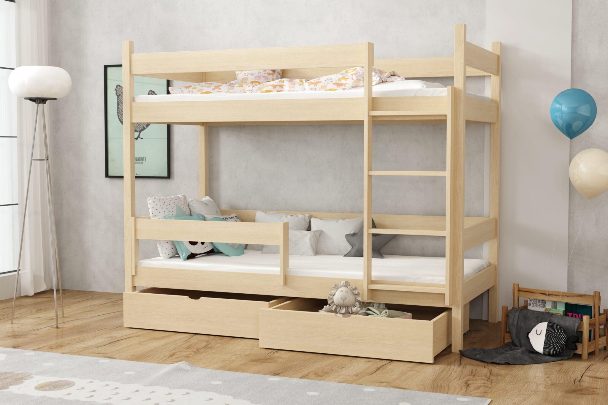 Patrová postel ELEGANT 02 90x200 cm borovice masiv s úložným prostorem