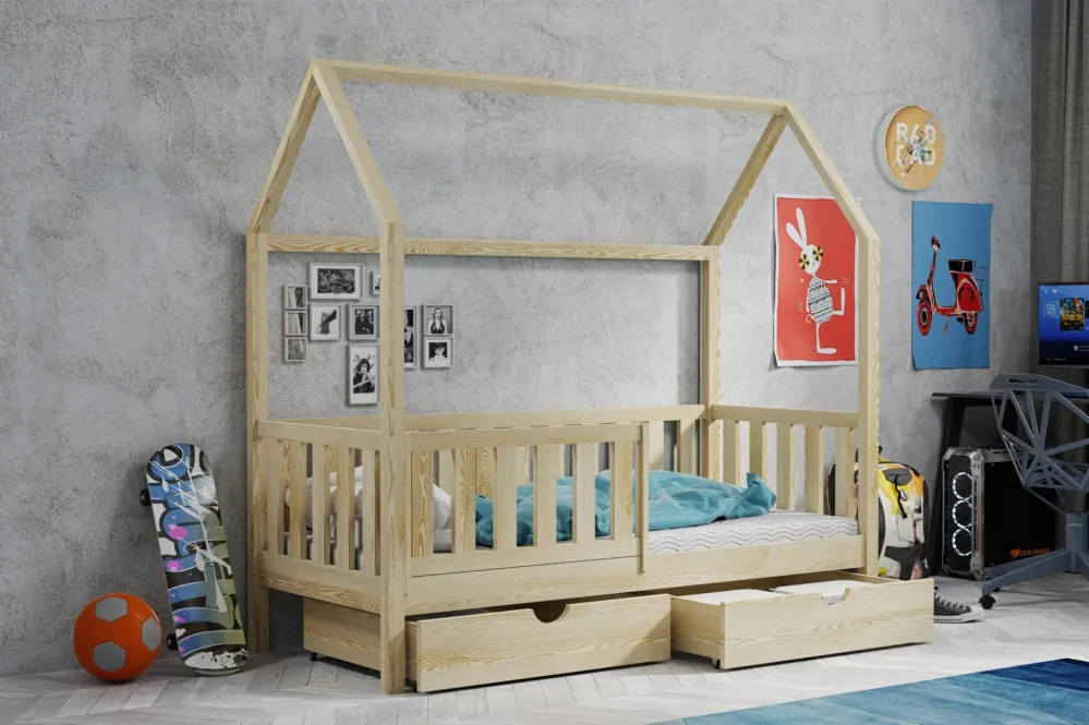 Dřevěná postel DOMEK 01 MAC 90x200 cm s úložným prostorem borovice masiv - více odstínů