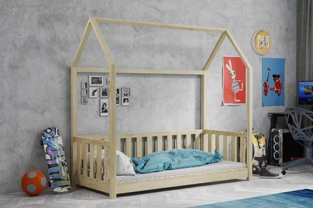 Dřevěná postel DOMEK 09 90x190 cm borovice masiv - více odstínů