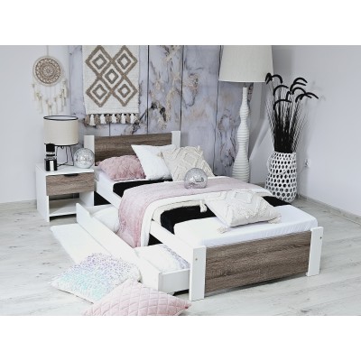 Dřevěná postel  MD 09 90x200 cm borovice masiv bílá/MDF dub sonoma