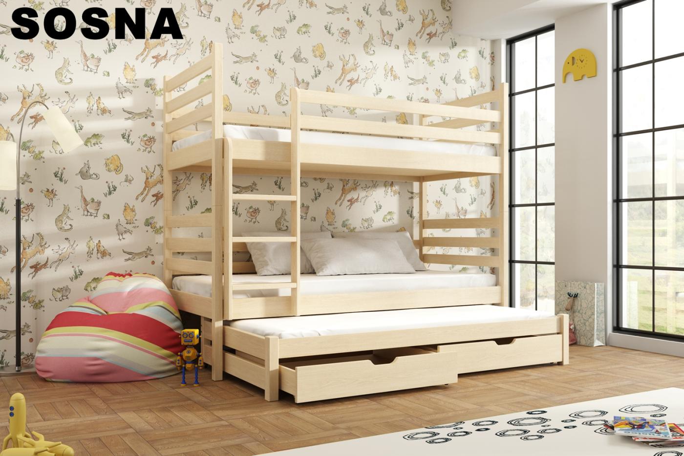 Patrová postel TOMI 80x200 cm s přistýlkou a úložným prostorem - více odstínů