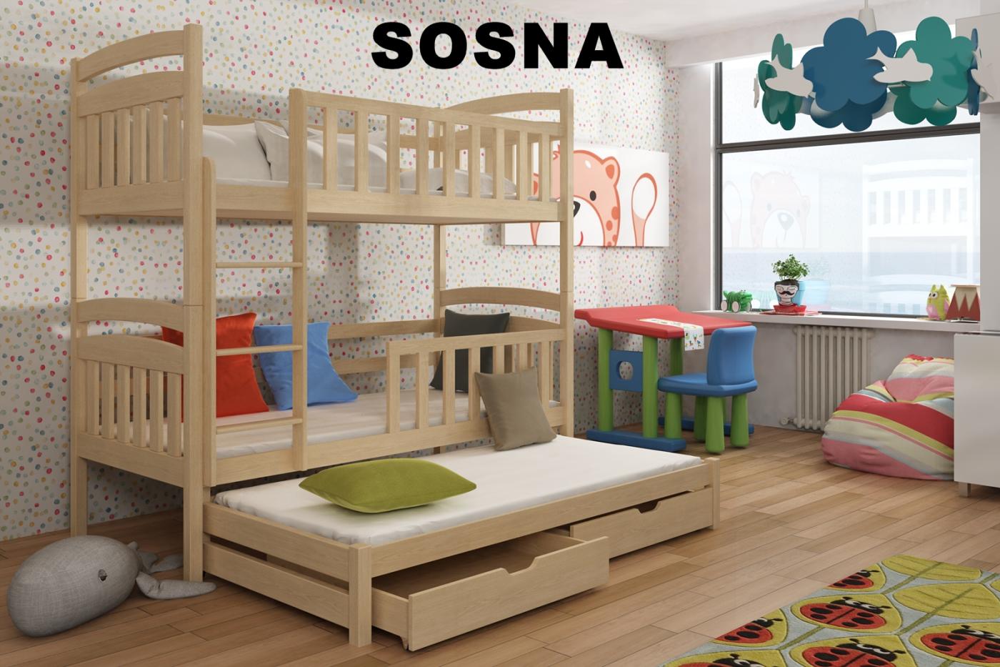 Patrová postel VIKI 80x200 cm s přistýlkou a úložným prostorem - více odstínů
