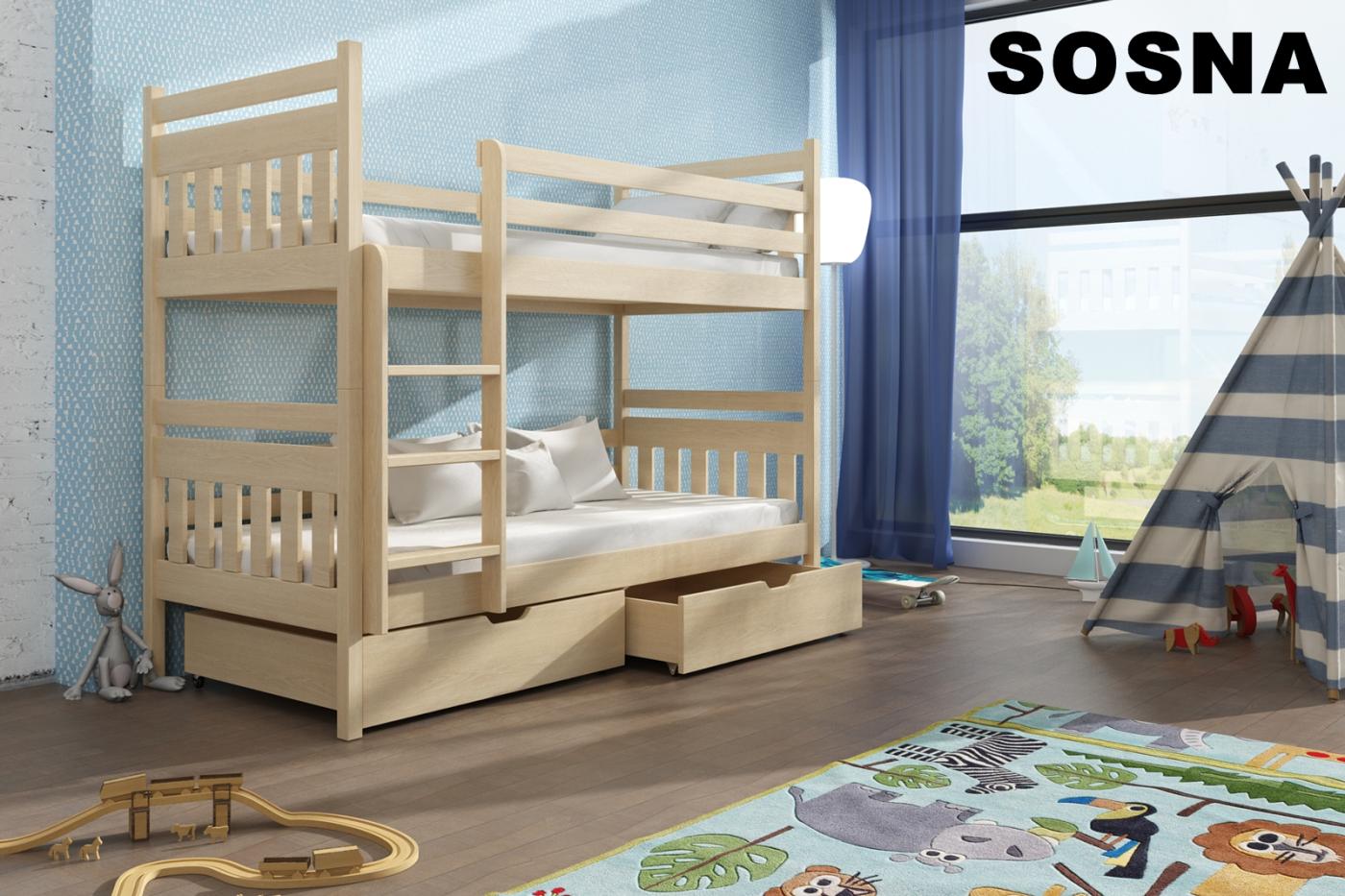 Dřevěná patrová postel Adam 90x200 cm s úložným prostorem více dostínů