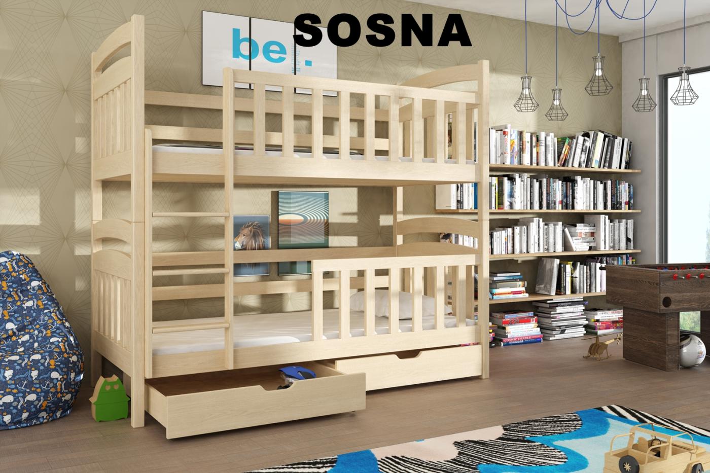 Patrová postel z masivu SEBUS 90x200 cm - více odstínů