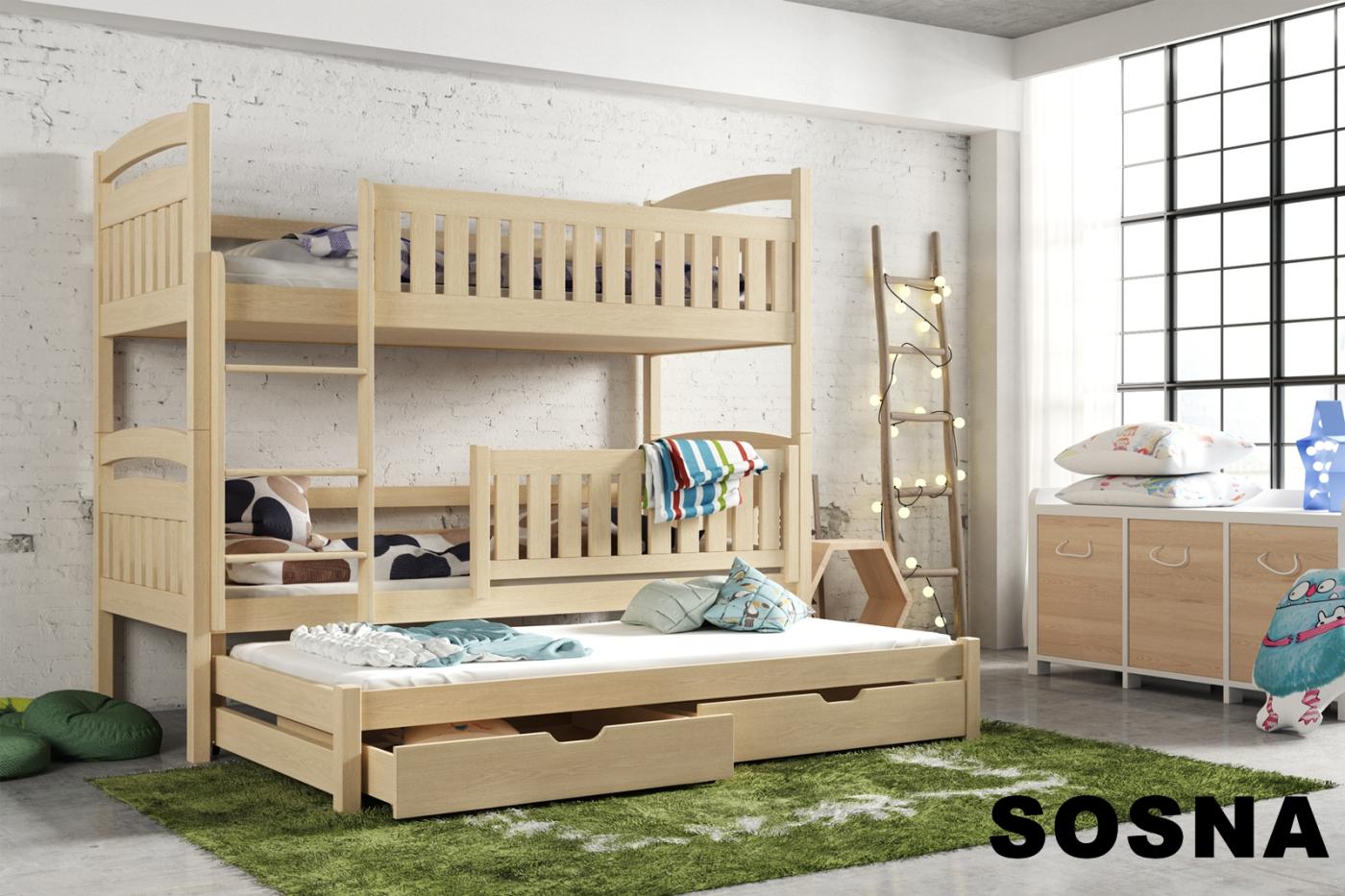 Patrová postel s přistýlkou a úložným prostorem Blanka 90x200 cm - více odstínů