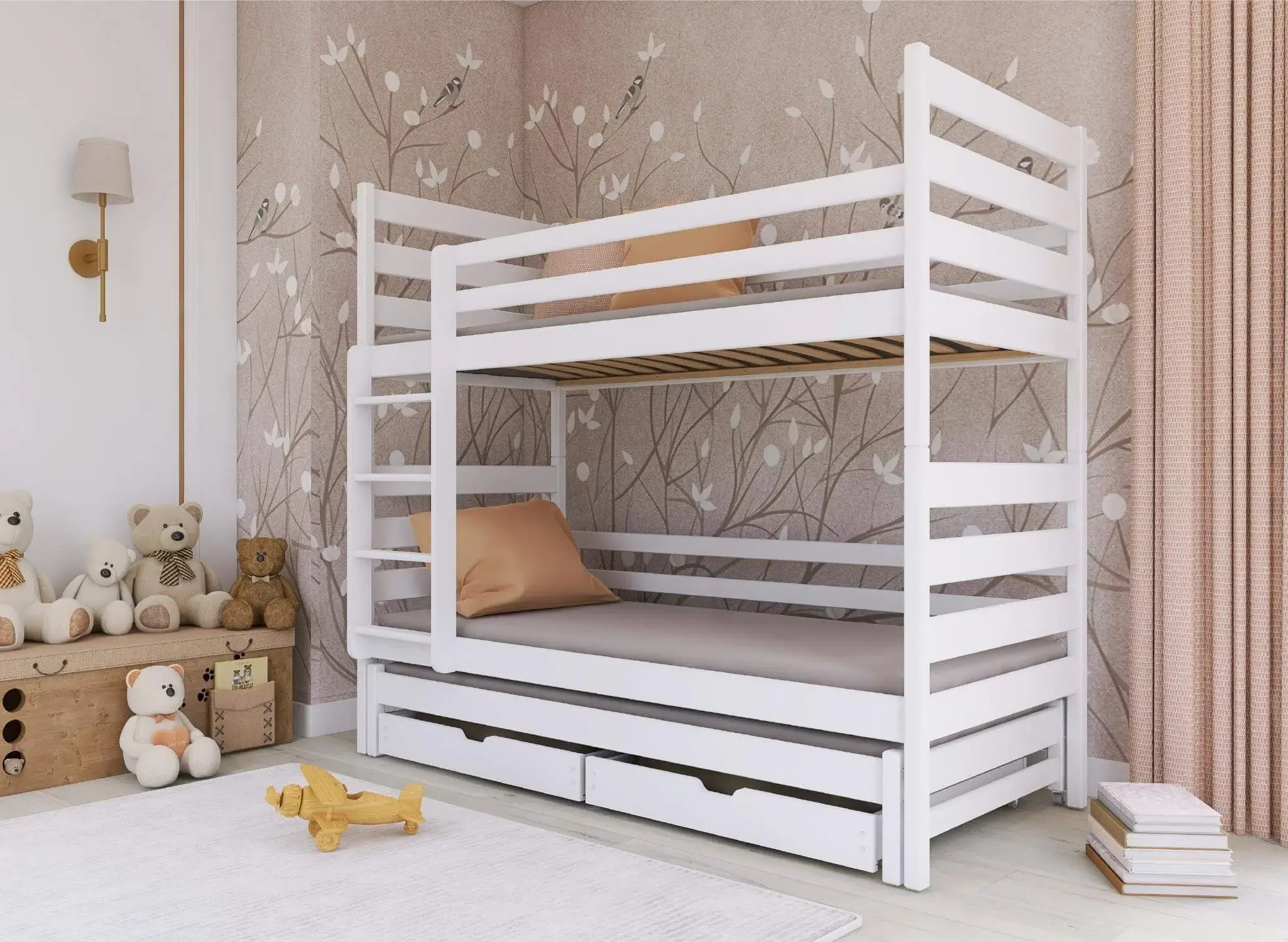 Patrová postel pro 3 osoby TOMI 90x200 cm s přistýlkou a úložným prostorem - více odstínů