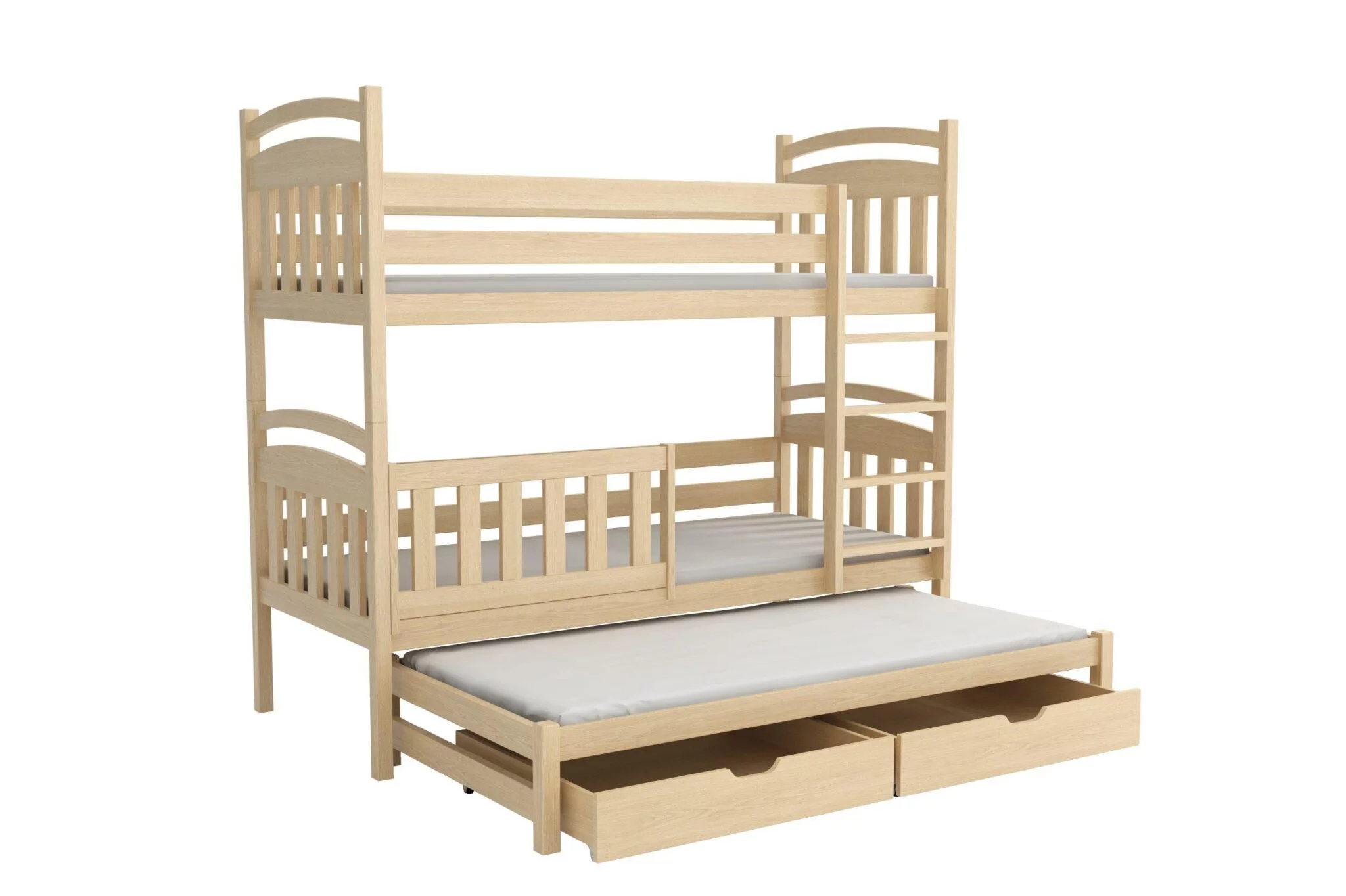 Patrová postel pro 3 osoby WOOD-V 001 90x200 cm borovice masiv - více odstínů