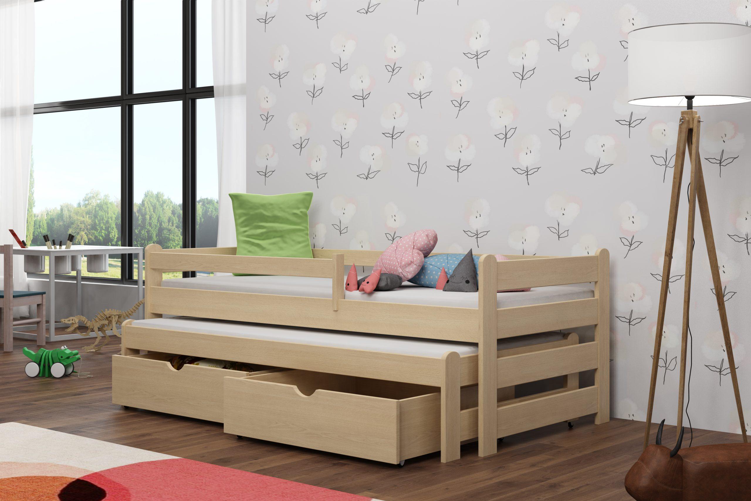 Postel s výsuvnou přistýlkou ALEKS 01 80x200 cm borovice masiv s úložným prostorem