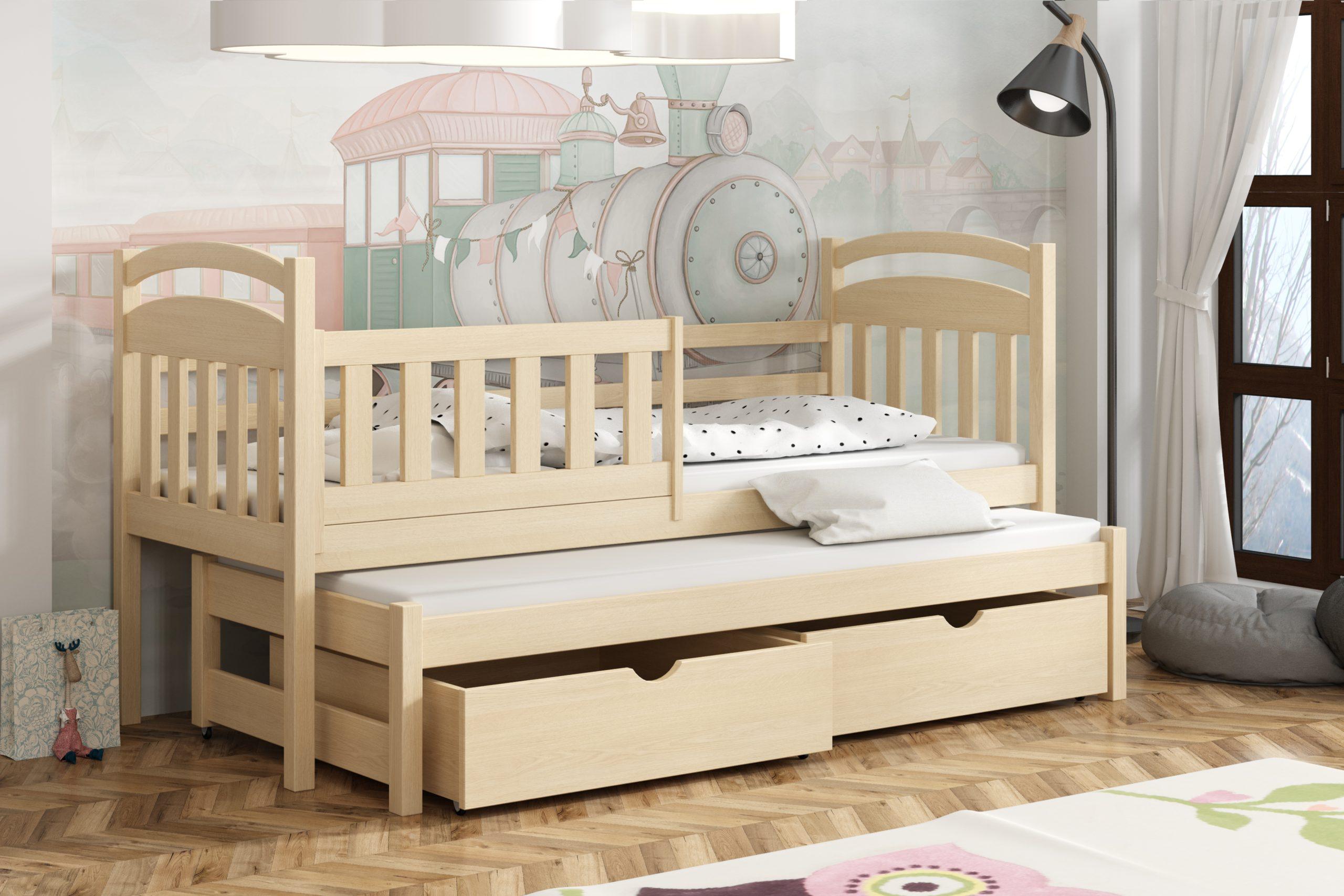 Postel s výsuvnou přistýlkou KASPER 08 80x200 cm borovice masiv s úložným prostorem