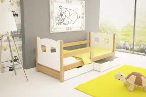 Postel OLI 2 75x180 cm borovice masiv s úložným prostorem a matrací