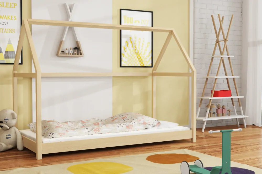 Dřevěná postel DOMEK 14 80x180 cm borovice masiv - více odstínů
