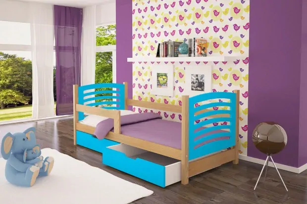 Postel OLI 75x180 cm borovice masiv s úložným prostorem a matrací