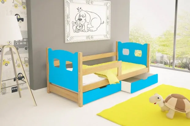 Postel OLI 2 75x180 cm borovice masiv s úložným prostorem a matrací