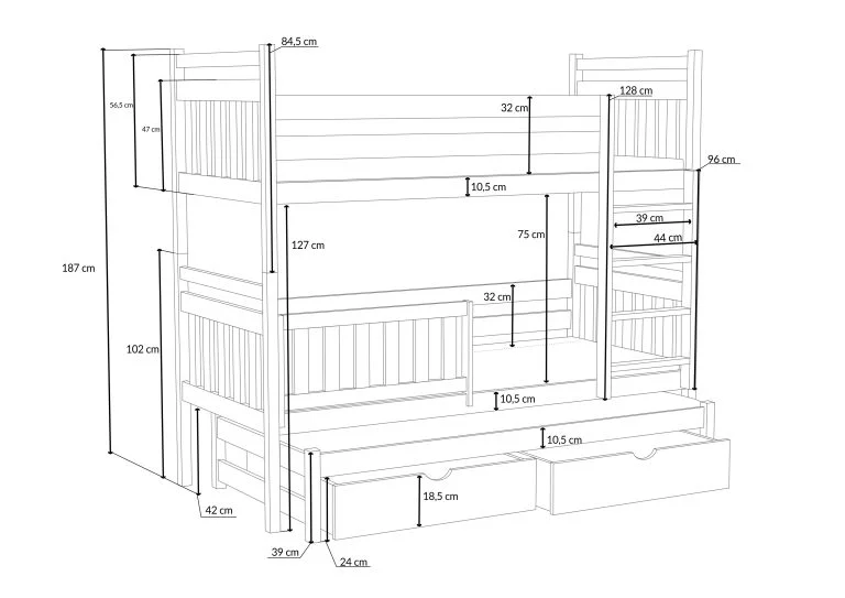 Patrová postel WOOD-V 005 80x200 cm  borovice masiv