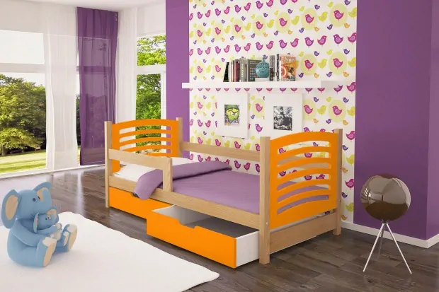 Postel OLI 75x180 cm borovice masiv s úložným prostorem a matrací