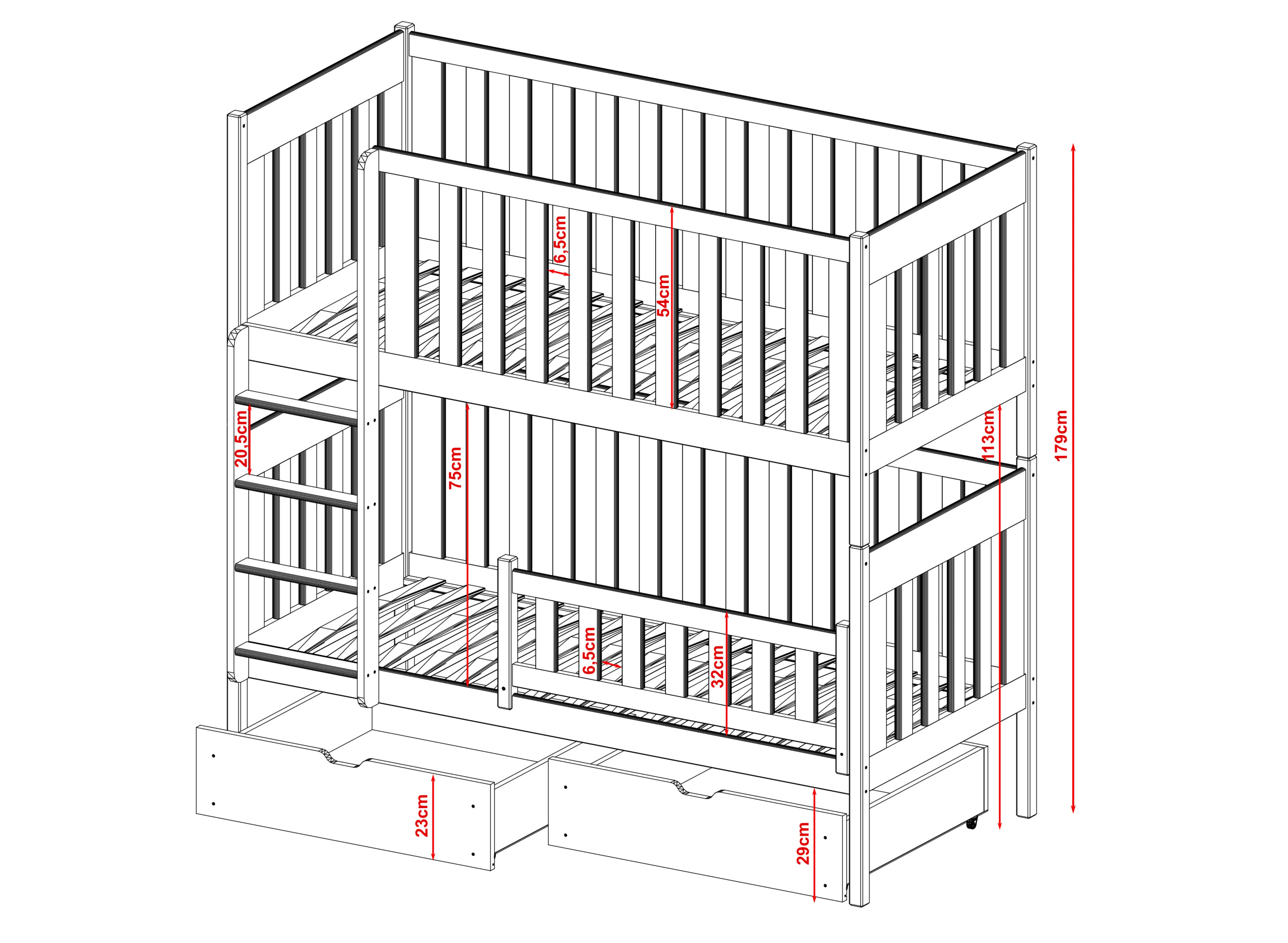 Dřevěná patrová postel DAVID 90x200 cm - více odstínů