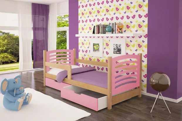 Postel OLI 75x180 cm borovice masiv s úložným prostorem a matrací