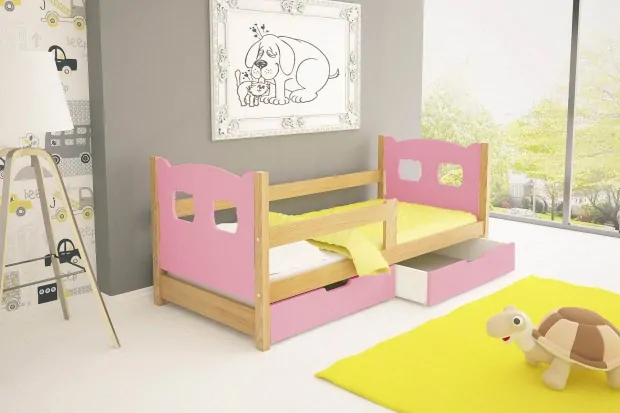 Postel OLI 2 75x180 cm borovice masiv s úložným prostorem a matrací