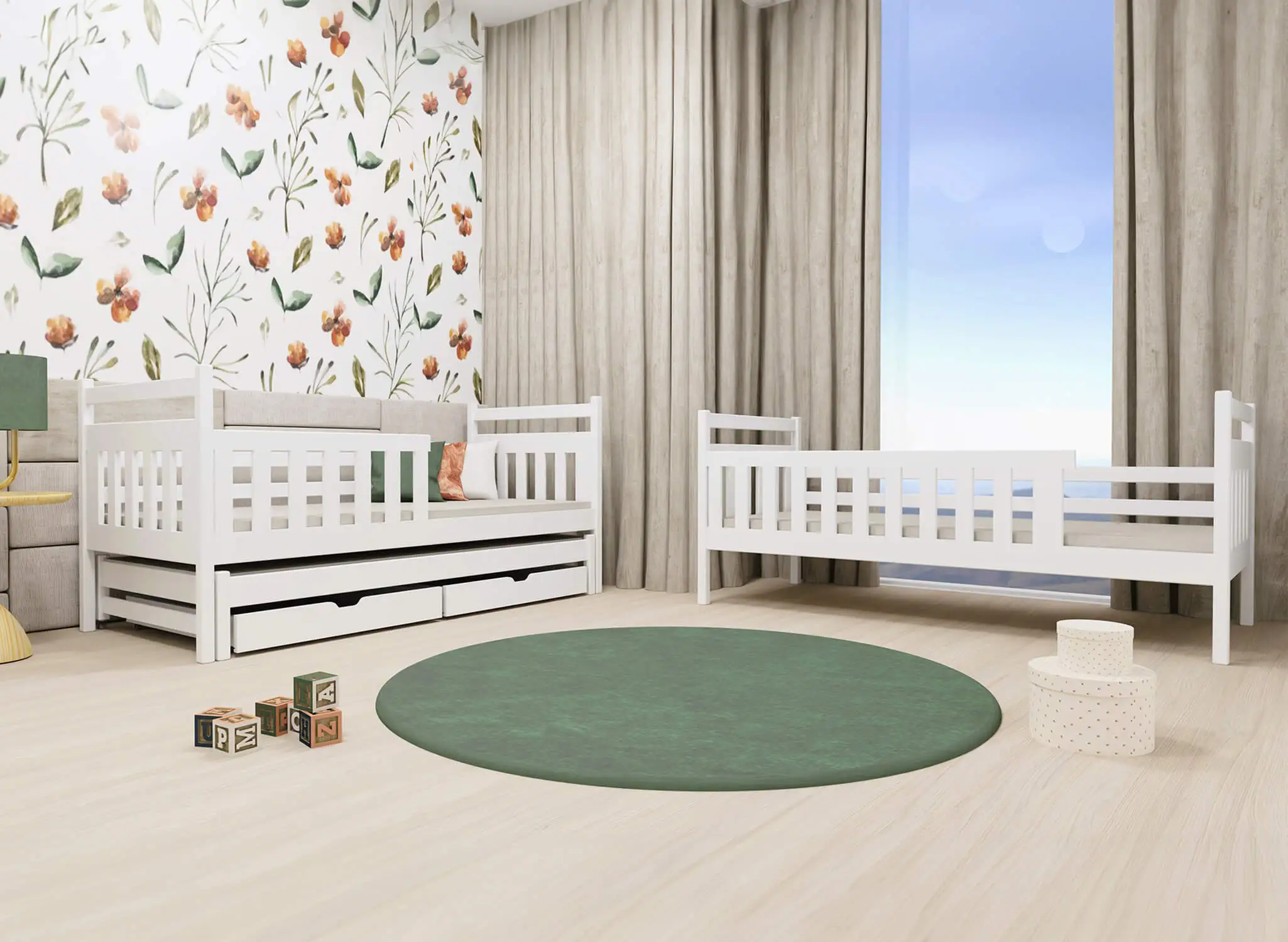 Patrová postel pro 3 osoby Klára 90x200 cm s přistýlkou a úložným prostorem - více odstínů