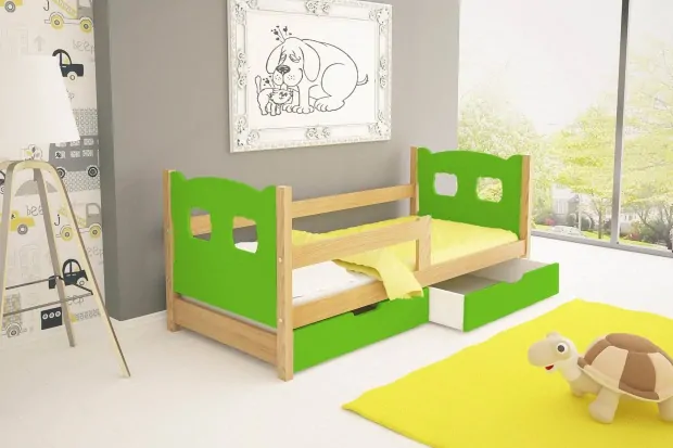 Postel OLI 2 75x180 cm borovice masiv s úložným prostorem a matrací