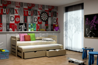 Postel VILD 011 s výsuvným lůžkem borovice masiv 90x190 cm 
