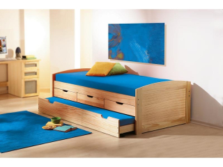 Postel Marin 90x200 cm s výsuvným lůžkem a úložným prostorem + matrace