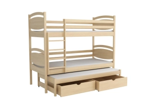 Patrová postel pro 3 osoby  WOOD-V 003 90x200 cm  borovice masiv - více odstínů