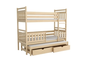 Patrová postel pro 3 osoby  WOOD-V 005 90x200 cm  borovice masiv - více odstínů